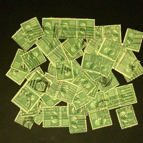 Postage Stamps For Crafting: 1938 1c George Washington; Green; 50 Pieces Cover