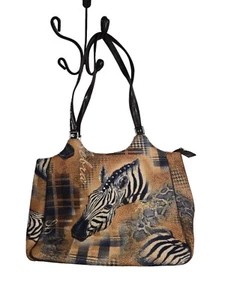 Bolso de Mano Hobo Pequeño a Cuadros Cebra Marrón Tostado Azul Blanco Superficie de Franela *Ver Descripción - Imagen 1 de 16