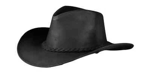Men and Women Black Genuine Leather Cowboy Western Hat - Picture 1 of 5