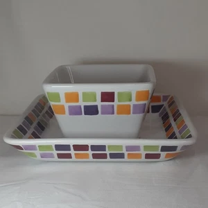 Juego para servir azulejos Pampered Chef simples adiciones plato y tazón colorido - Imagen 1 de 12