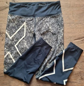 2xu Womens Blue White Compression Tights Mid Rise Small - Picture 1 of 13