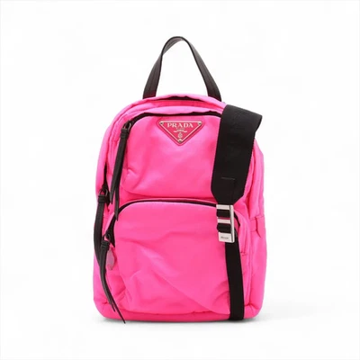Prada Tessuto nylon x leather Sling backpack Pink 1BZ026 open papers - Image 1 of 4
