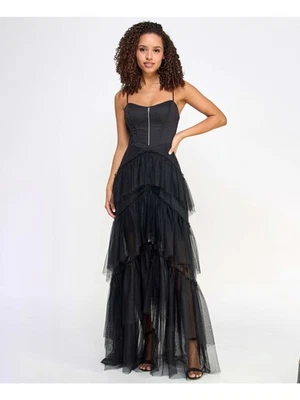 CITY STUDIO Womens Black Lined Zipper Accent Ruffles Formal Dress Juniors 1314 - Image 1 of 4