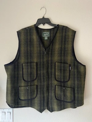 Woolrich Men's GREEN/BLACK Plaid Full Zip Wool Vest Classic 4-Pocket 2XL - Image 1 of 3