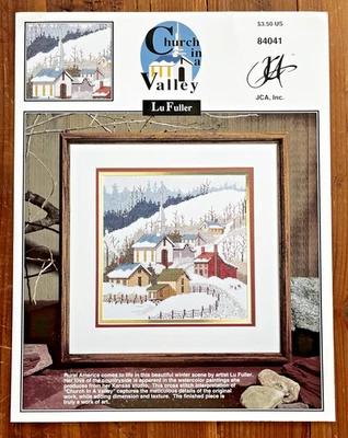 Church in a Valley JCA Inc. winter-themed counted cross stitch pattern leaflet - Image 1 of 4