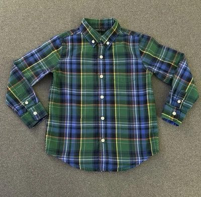 Janie and Jack Boys Green Blue Plaid Button Down Shirt 4 Tartan Holiday Preppy - Image 1 of 4