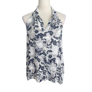 Maeve Anthropologie Tesni Swing Pen & Ink Face Halter Button Tank Top Women Sz 8 - Picture 1 of 5