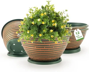 Quarut Large-Planter-Indoor-Outdoor Plant Pots, 12 Inch, Woven Pattern-brown - Picture 1 of 6