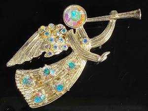 EISENBERG ICE Vintage Brosche goldfarben Engel Weihnachten Anstecknadel AB Steine - Bild 1 von 13