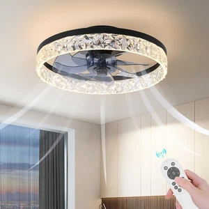 Tiny House Ceiling Fan w/ LED Light and Remote Control Low Profile Flush Mount - Picture 1 of 7