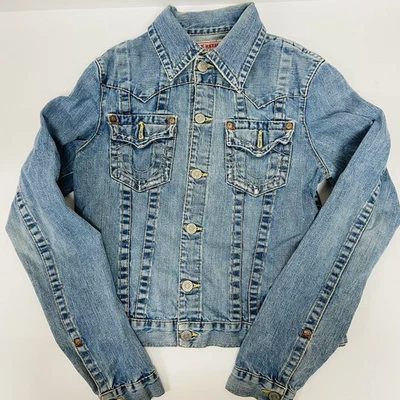 Jaqueta jeans True Religion World Tour Jimmy jeans tamanho M desgastada - Imagem 1 de 4