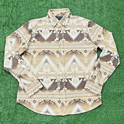 Polo Ralph Lauren 西南阿兹特克印花牛津针织灰褐色衬衫 XL $168 MSRP — 第 1/4 张图片