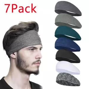 7Pack Men Women Sweatband Yoga Gym Running Sports Headband Stretch Head Wrap - Picture 1 of 13