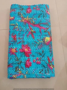 Indian Bird Kantha Quilt Bedspread Throw Cotton Blanket Floral Print Queen Twin - Picture 1 of 4