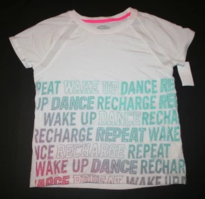 New OshKosh Girls 12 Yr Top Tee Active Wake Up Dance Repeat Ivory Short Sleeve - Picture 1 of 3