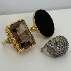 3x Vintage VENDOME SQUARE SHANK SIGNED PAT GOLD BLACK ONYX ADJUSTABLE RING Lot - Picture 1 of 9