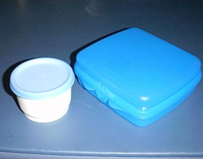 TUPPERWARE Hinged Sandwich Keeper 8203 Snack Cup 1229 & Seal 4922 AQUA BLUE New! - Image 1 of 3
