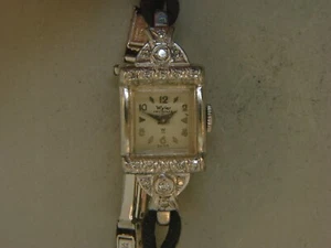VINTAGE LADIES 17 j. WYLER INCAFLEX AS 1022 WATCH IN PALLADIUM & DIAMOND CASE - Picture 1 of 7