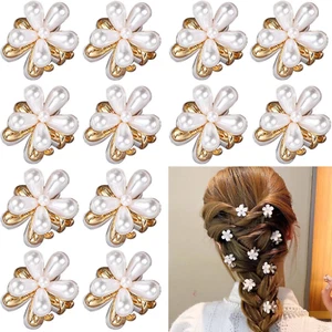 12x Small Pearl Hair Claw Clips, Mini Pearl Claw Clips Flower Claw Bangs Clips - Picture 1 of 9