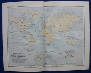 OCEAN CURRENTS OF THE WORLD, original antique atlas map, A.K. Johnston, 1853 - Picture 1 of 4