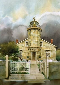 Stonington Harbor Lighthouse Museum, Connecticut. James Mann Watercolor Prints - Picture 1 of 2