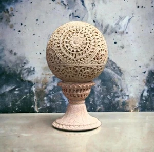 Handcrafted Soapstone Ball-Shaped Candle Holder Lamp – 22cm | Indian Lattice La - Picture 1 of 5