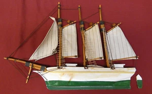 Vintage Wood Three Mast Sail Boat Wall Hanging Model Cloth Sails - for repair. - Picture 1 of 3