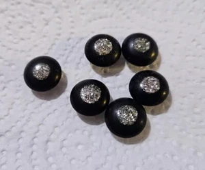 Vintage Set of 6 Black Plastic Buttons Silver Glitter Centers. 1021 - Picture 1 of 19