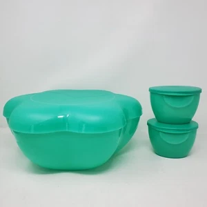 Tupperware Large Flower Shape Chip Dip Salad Bowl 4624A-1 Jade Green Dip Holders - Picture 1 of 9