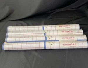 Vintage 4 dbl Rolls of Marimekko by Motif Wallpaper 131 red plaid w blue stripe - Picture 1 of 12