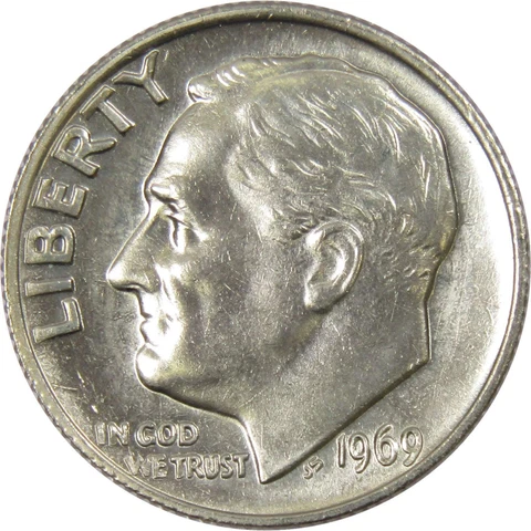 1969 Roosevelt Dime BU Uncirculated Mint State 10c US Coin Collectible Cover