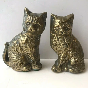 2 Mirror Image Vintage Brass Long Hair Kitty Cat Sitting Figurines 4.25" - Picture 1 of 10