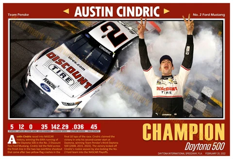 AUSTIN CINDRIC WINS THE 2022 DAYTONA 500 19”x13” COMMEMORATIVE POSTER Cover