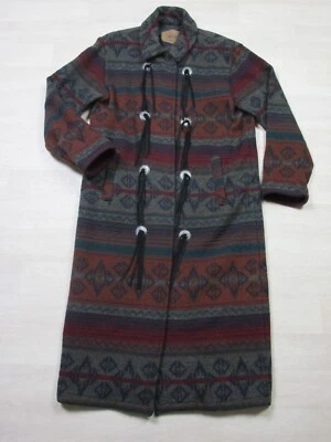 Vintage WOOLRICH Aztec Tribal Western Trench Coat Jacket Medium USA Made Duster - Image 1 of 4