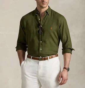 Camisa Polo Ralph Lauren de lino ajuste personalizado - verde oliva - Imagen 1 de 5