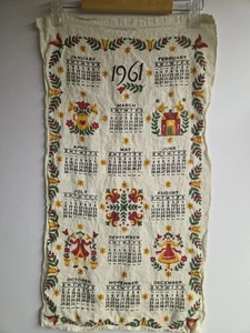 Vintage MCM 1961 Leinen Geschirrtuch Kalender 15"x26" skandinavischer Stil - Bild 1 von 7