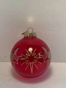 Bronner's CHRISTmas Wonderland Ornament, klares rötliches Glas mit goldenen Engeln - Bild 1 von 6