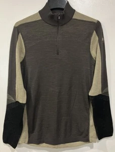 Smartwool 1/4 Pullover Colorblock Brown Tan Men's Size Medium Intraknit 200 - Picture 1 of 10