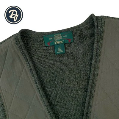 VTG L Orvis Dark Green Wool " Shooters Knit " Button Front Quilted Cardigan Vest - Image 1 of 4