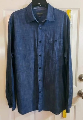 Blue Chambray Shirt Button Down Men's L 100% Cotton John Bartlett L/S Dark Wash - Image 1 of 4