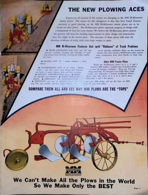 1950s Minneapolis Moline Hi Klearance Tractor Plow Brochure Advertising Folio - Image 1 of 4