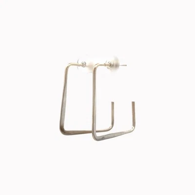 925 Silver Minimalist Square Hoop Earrings Large - Image 1 of 4