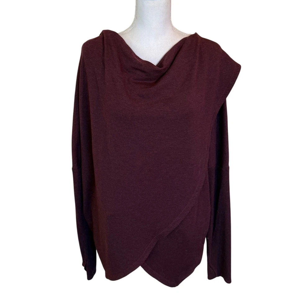 Athleta Sweatshirt Women XL Spiced Cabernet Purana Wrap Cowl Neck Hoodie Modal - Image 1 of 4
