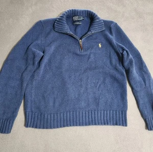 Polo Ralph Lauren Sweater Mens Large Blue Quarter Zip Knit Casual Pullover Top - Picture 1 of 11