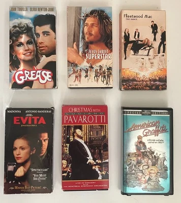 Lot 6 Musicals Concerts Plays American Graffitti Grease Evita (VHS Video Tapes) - Image 1 of 4