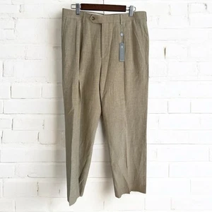 Hickey Freeman Silk Linen MensPants Made In Italy Pleated Trousers 34 Old Money - Picture 1 of 12