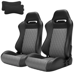 2 Pcs Universal Racing Seats with Sliders Reclinable Bucket Seats for Ford Cars - Picture 1 of 11