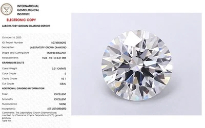 3.01 Round Lab Grown Diamond Engagement Ring IGI Certify E VS1 - Image 1 of 4