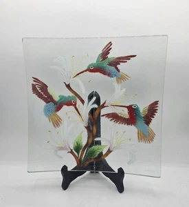 Wm McGrath KOLIBRIS Fusion Kunst Glas Servieren Deko Quadrat Tablett Verschmolzen - Bild 1 von 7