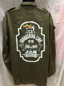 JAH RASTAFARI CONQUERING LION OF THE TRIBE OF JUDAH ARMY GREEN COLOUR JACKET - Picture 1 of 3